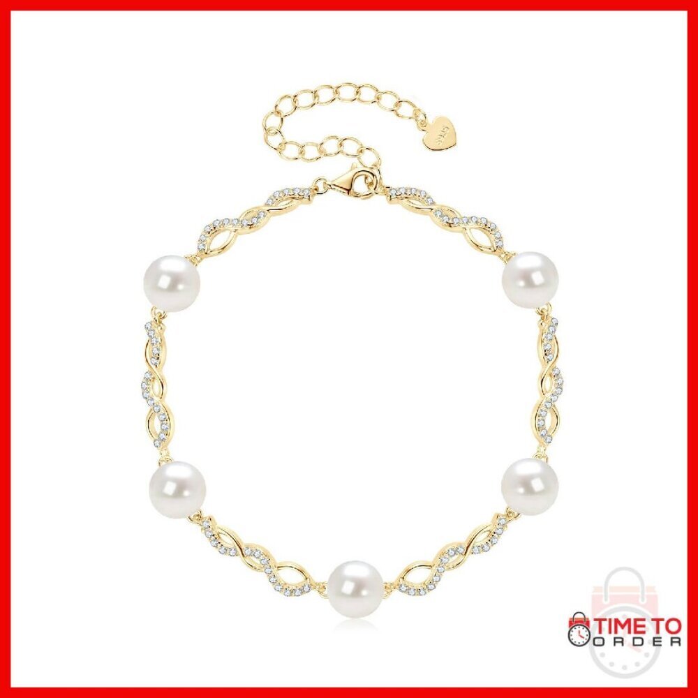 925 Sterling Silver Infinity Pearl Bracelet 8mm Freshwater Cultured